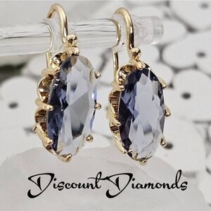 Oval Blue Topaz French Hook Earrings 14K Gold on 925 Sterling Silver